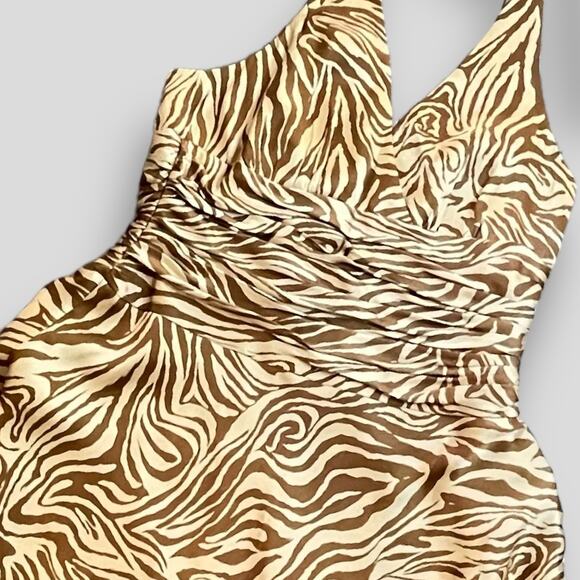 JONES NEW YORK HALTER ANIMAL PRINT SILK SEMI FORMAL SEXY DRESS BROWN LARGE 12 - Picture 5 of 8